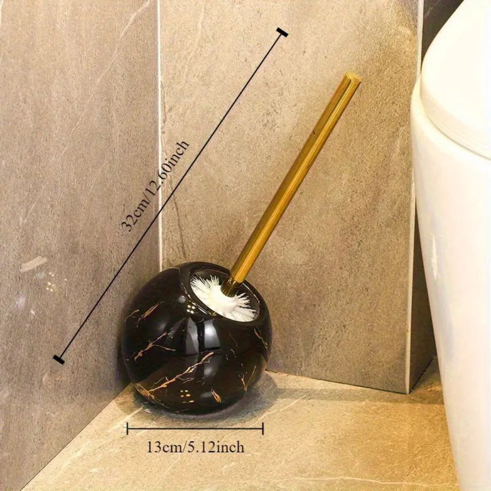 Elegant Marble-Inspired Toilet Brush with Golden Accents
