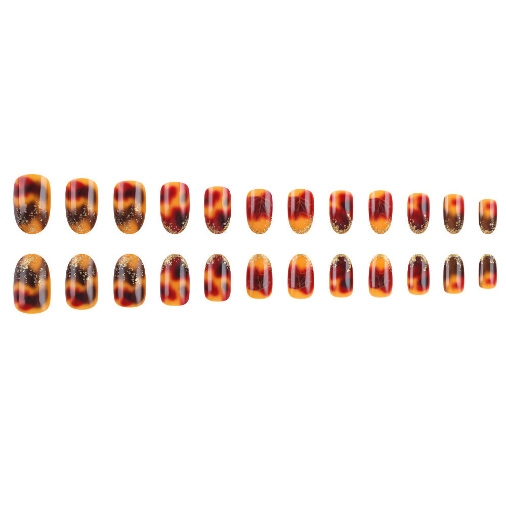 Autumn Leaf Design Press-On Nail Set - Artistic Style