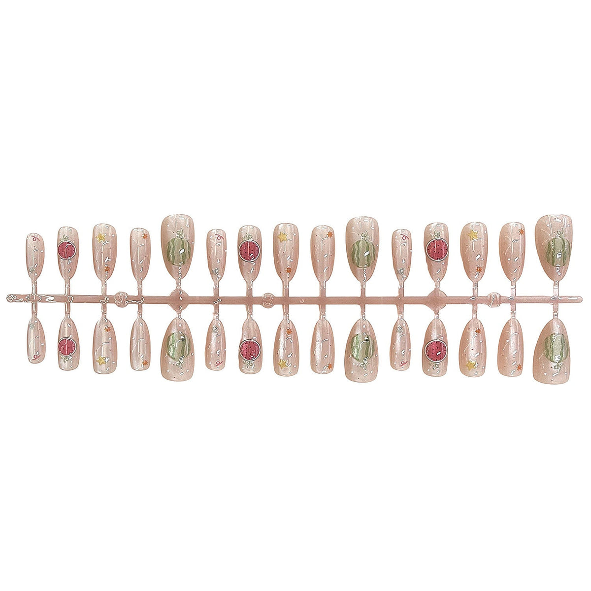 Artistic Press-On Nail Set with Elegant Fruit Design