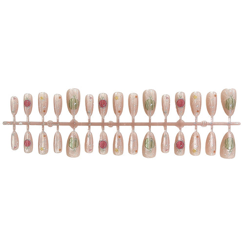 Artistic Press-On Nail Set with Elegant Fruit Design