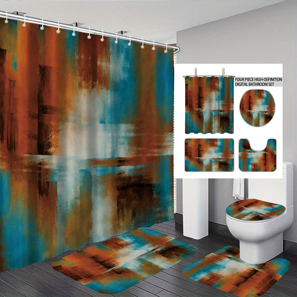 Digital Four-Piece Bathroom Set with Abstract Design