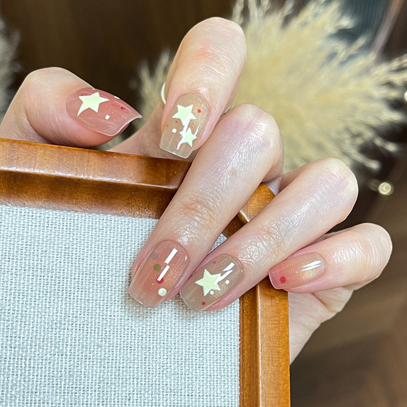 Press-On Nail Set Featuring Star and Dot Patterns