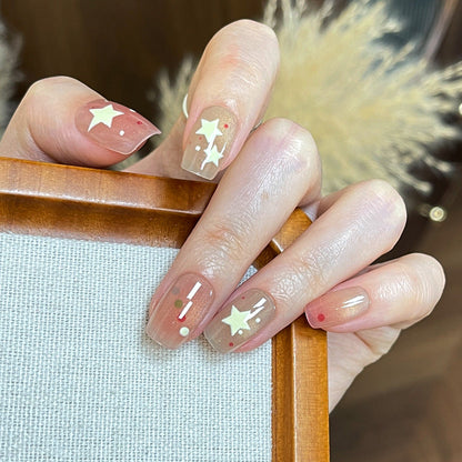 Press-On Nail Set Featuring Star and Dot Patterns