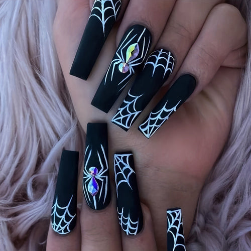 Spider Design Press-On Nail Set for Artistic Styles
