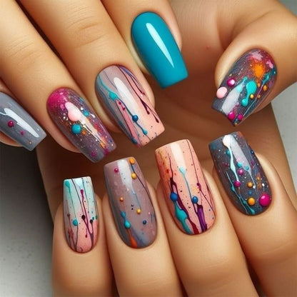 Press-On Nails with Artistic Splatter Design