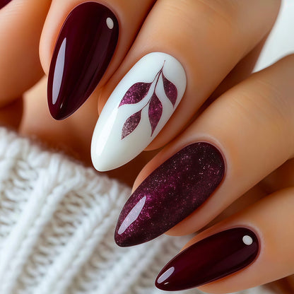 Glitter Leaf Design Press-On Nail Art Set