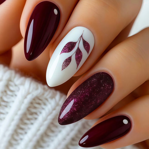 Glitter Leaf Design Press-On Nail Art Set