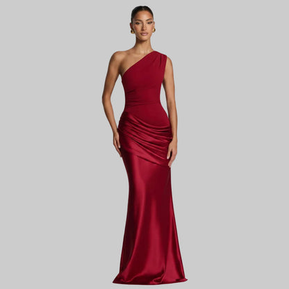 Long Sleeve Bodycon Mermaid Evening Gown in Satin Maxi Style