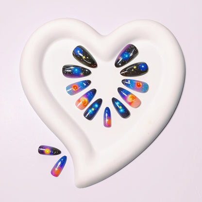 Galaxy-Inspired Nail Art Set with Celestial Designs