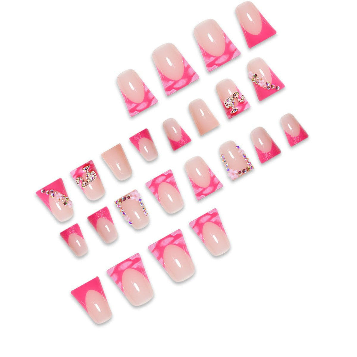Decorative Press-On Nail Extensions Featuring Rhinestone Details