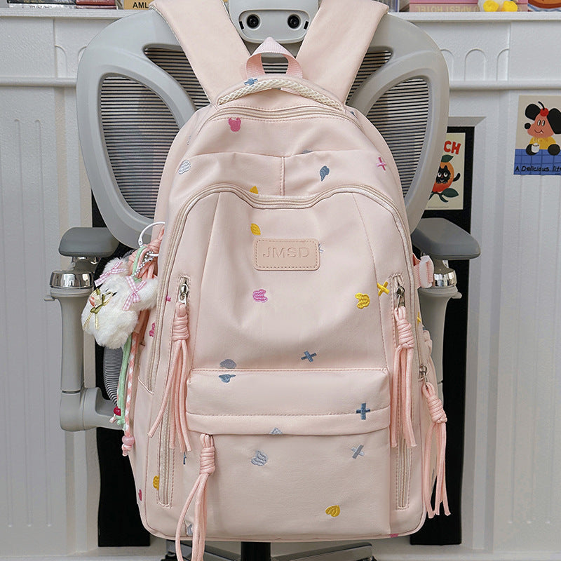 Trendy School Backpack with Cute Embroidery