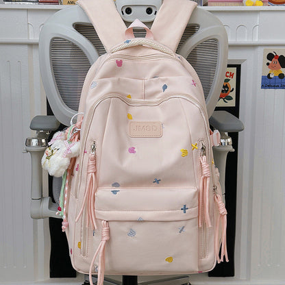 Trendy School Backpack with Cute Embroidery