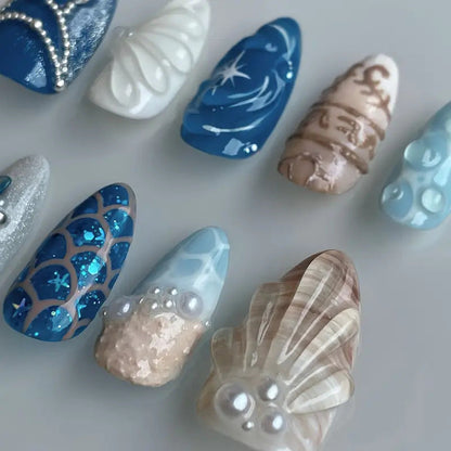 Ocean-Inspired Press-On Nail Art Design