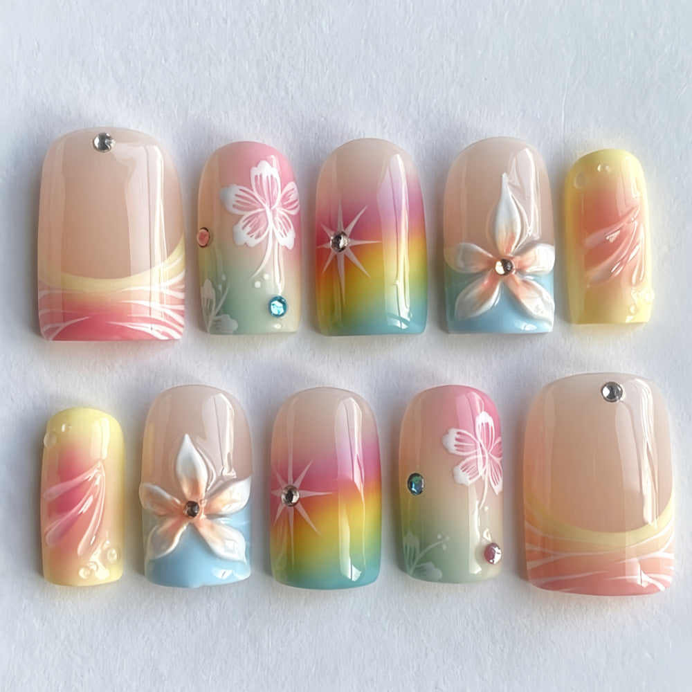 Floral Gradient Acrylic Nails Design
