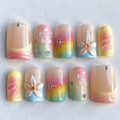 Floral Gradient Acrylic Nails Design