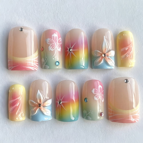 Floral Gradient Acrylic Nails Design