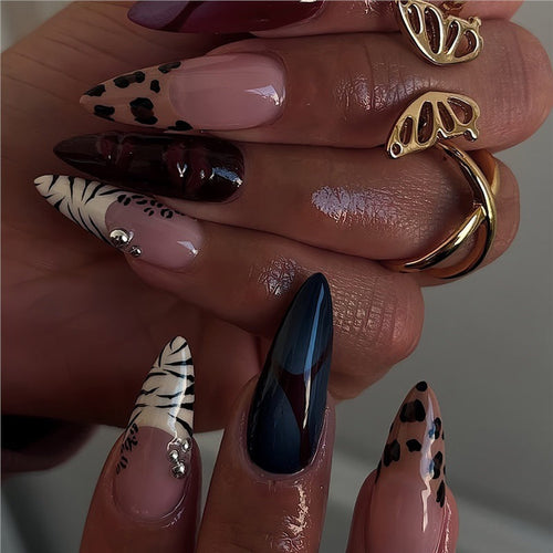 Unique Patterned Press-On Stiletto Nails Art Set
