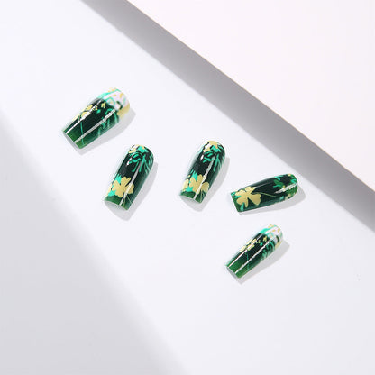 Acrylic Nails with Botanical Pattern Design