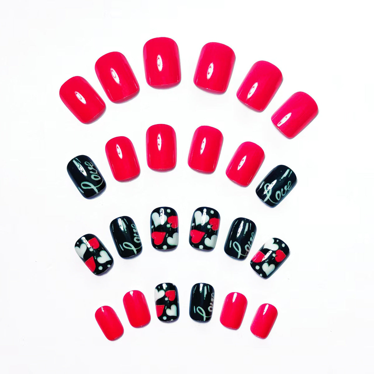 Hearts and Kiss Motifs Acrylic Nail Art Design