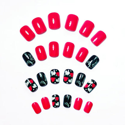 Hearts and Kiss Motifs Acrylic Nail Art Design