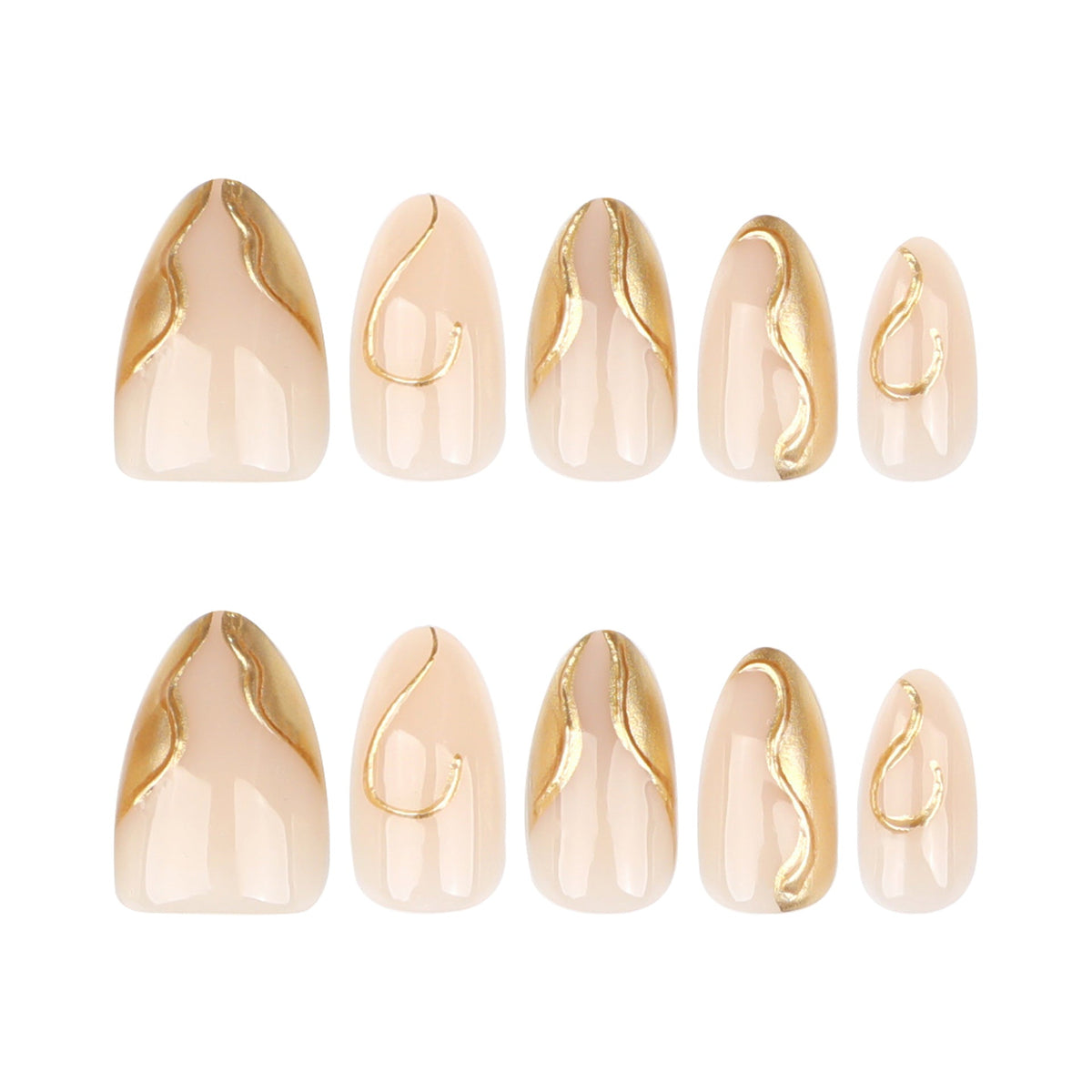 Elegant Nail Design with Stiletto Shape and Gold Details