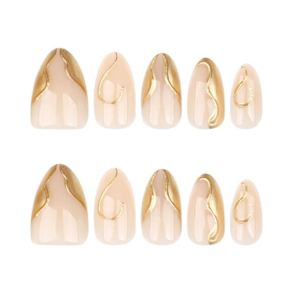 Elegant Nail Design with Stiletto Shape and Gold Details