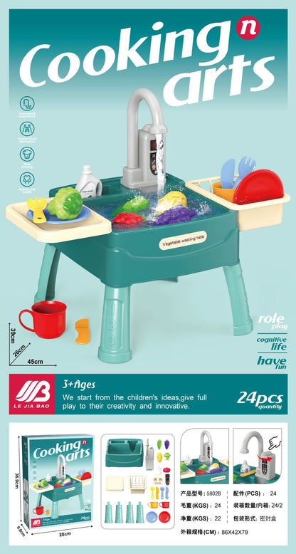 Children's Play Kitchen with Magical Faucet and Water Feature