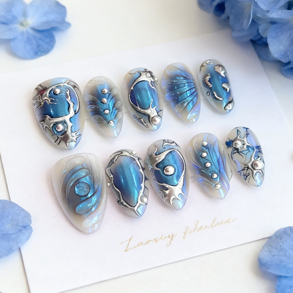 Decorative Press-On Nail Art with Pearl Accents