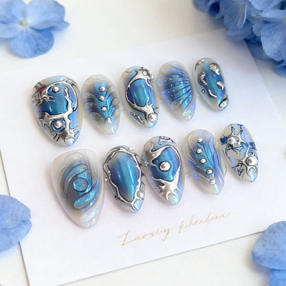 Decorative Press-On Nail Art with Pearl Accents