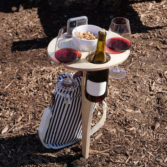 Foldable Outdoor Wine Table | Handmade Birch Wood | Durable Ground Spike