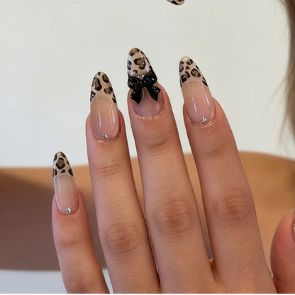 Leopard Print Press-On Nail Kit with Bow Decorations