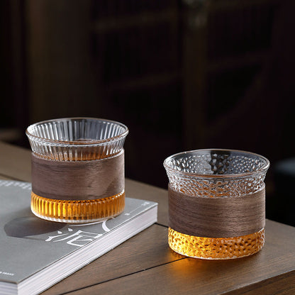 Wooden Accent Tumbler Glass for Elegant Drinking Experience