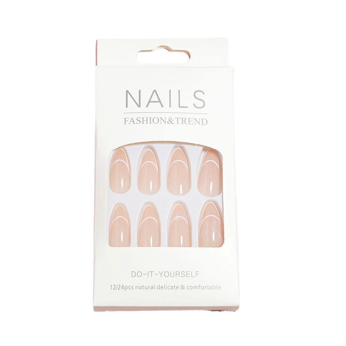 Curved French Tip Press-On Nails in Almond Shape
