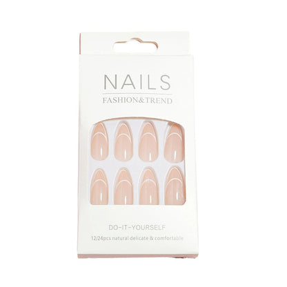 Curved French Tip Press-On Nails in Almond Shape