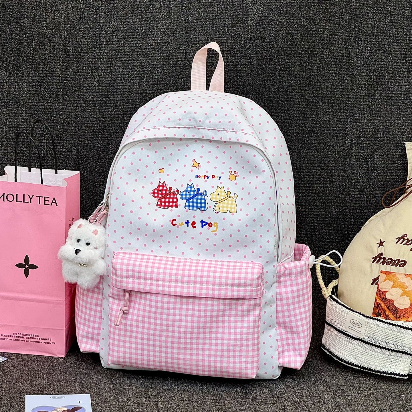 Cute Backpack Featuring Dog Illustrations