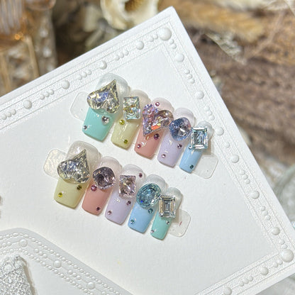 Gemstone Embellished Press-On Nail Set – Artistic Design