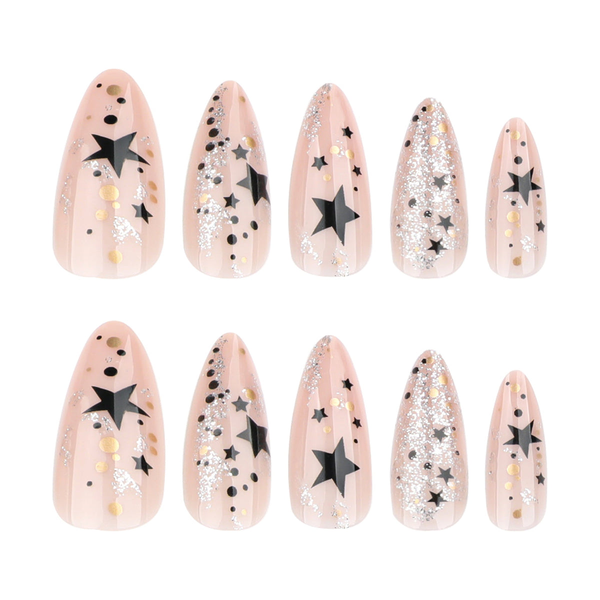 Glittery Stiletto Nail Art with Star Pattern