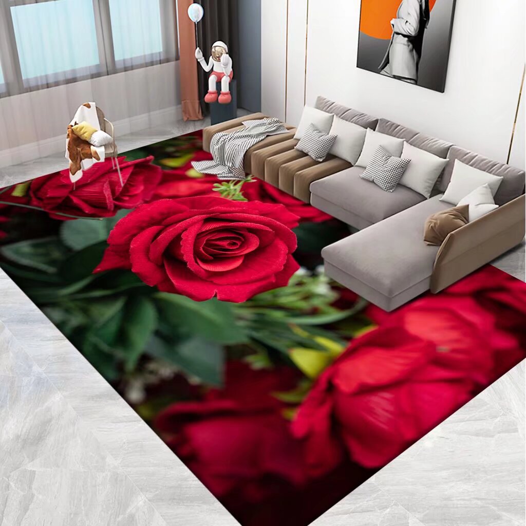 Floral Area Rug in 3D Print Design