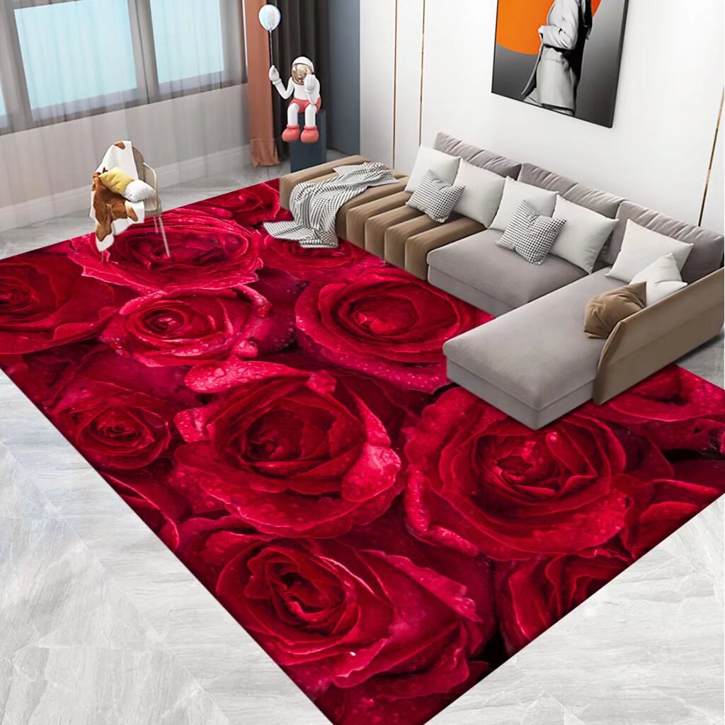 Floral Area Rug in 3D Print Design