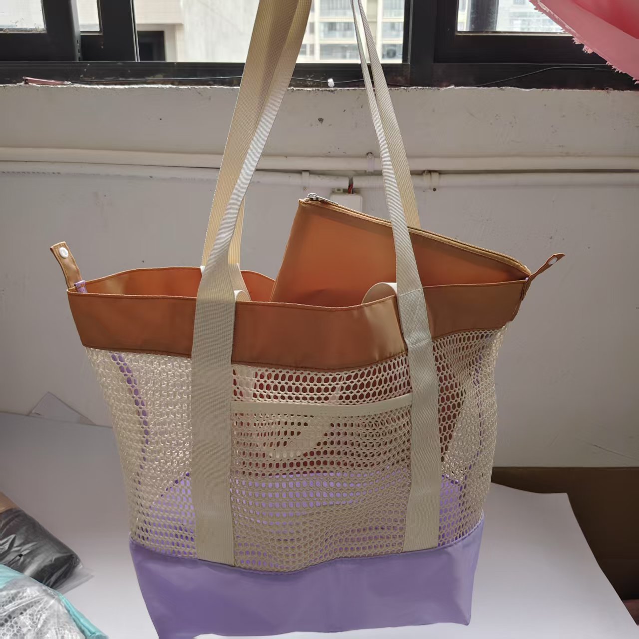 Spacious Beach Tote with Mesh Design for Easy Storage
