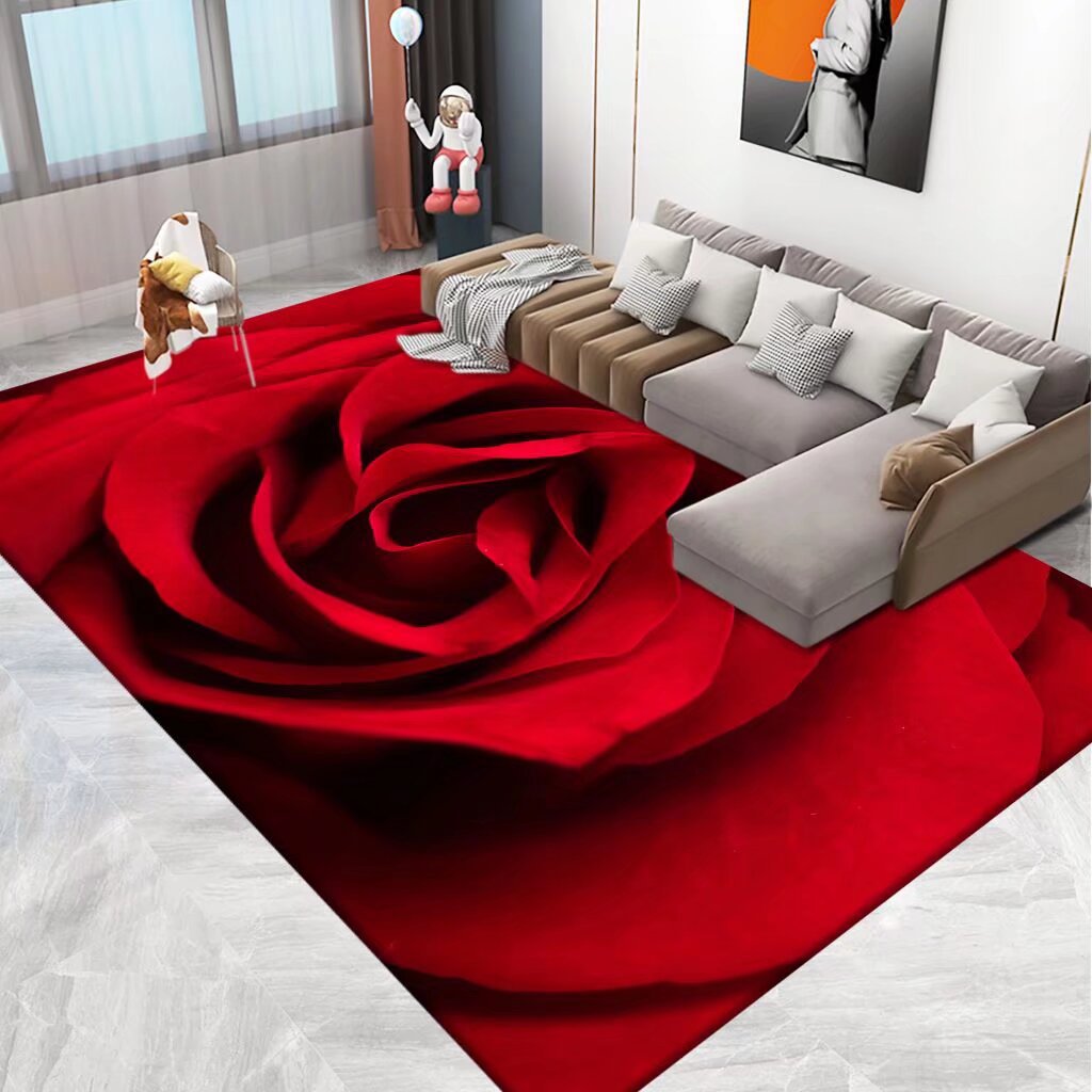 Floral Area Rug in 3D Print Design
