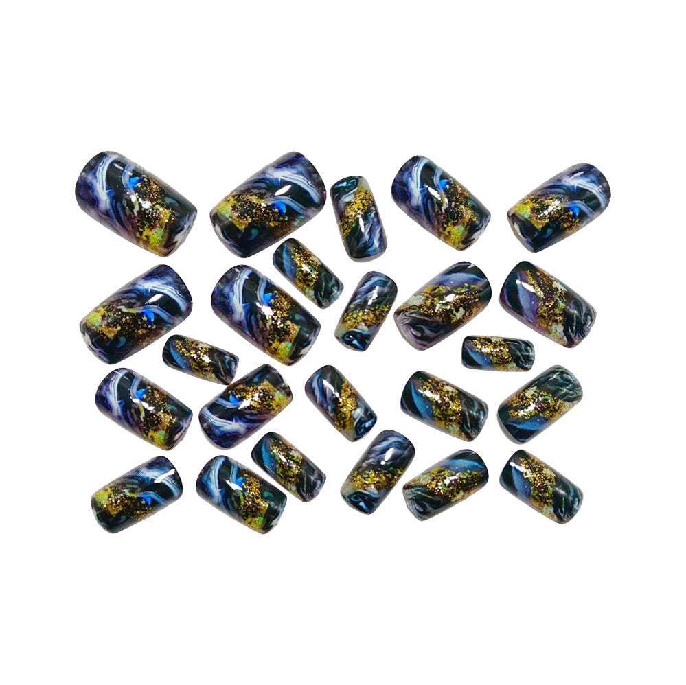 Artificial Nails with Abstract Gold and Black Pattern