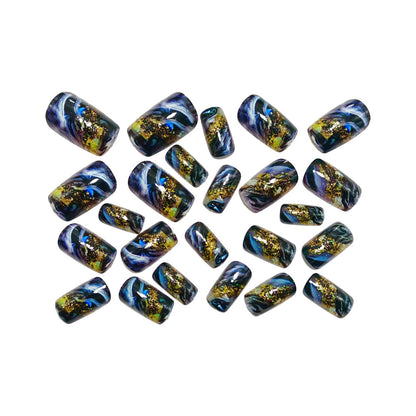 Artificial Nails with Abstract Gold and Black Pattern