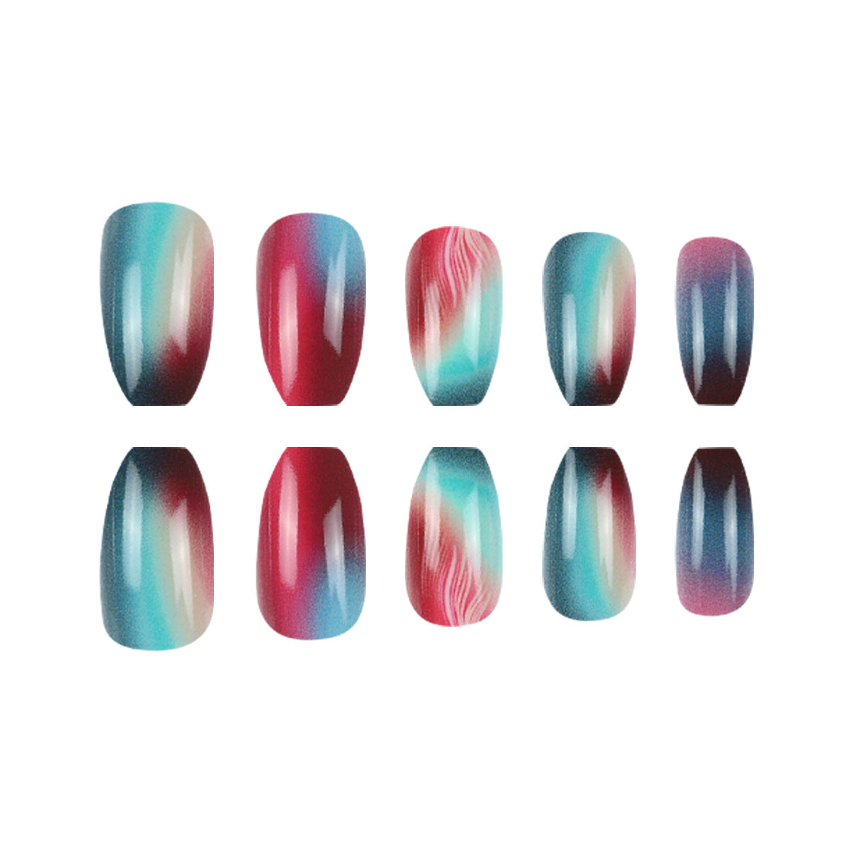 Ombre Press-On Nails with Artistic Design