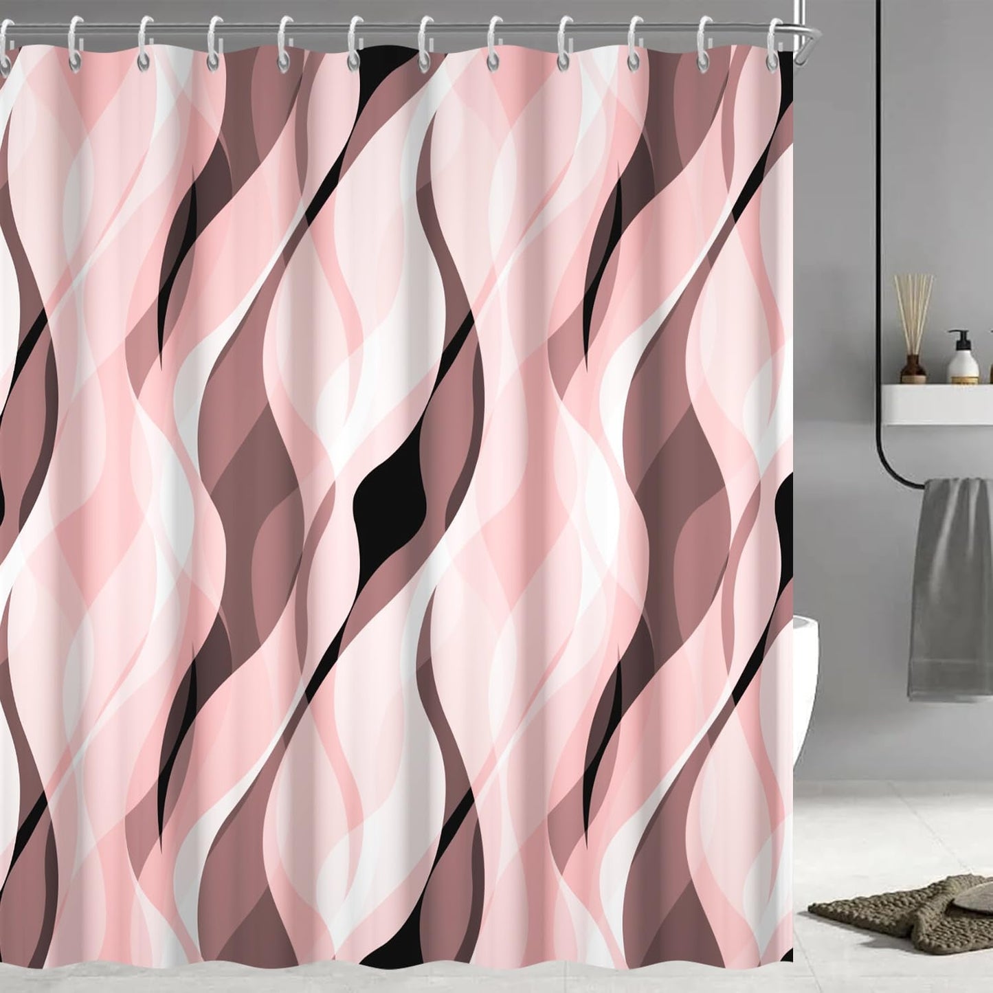 Wavy Design Shower Curtain in Abstract Style