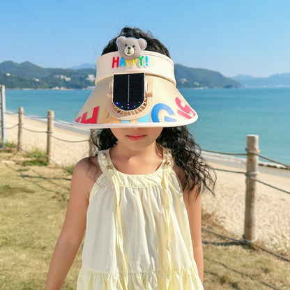 Children's Sun Visor with Wide Brim and Built-in Mini Fan