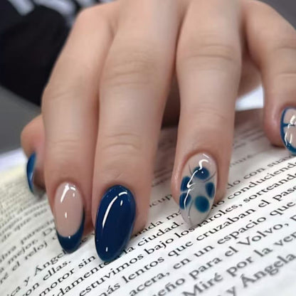 Oval Nail Extensions with Artistic Design
