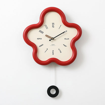 Silent Pendulum Wall Clock with 3D Floral Design for Bedroom Decor