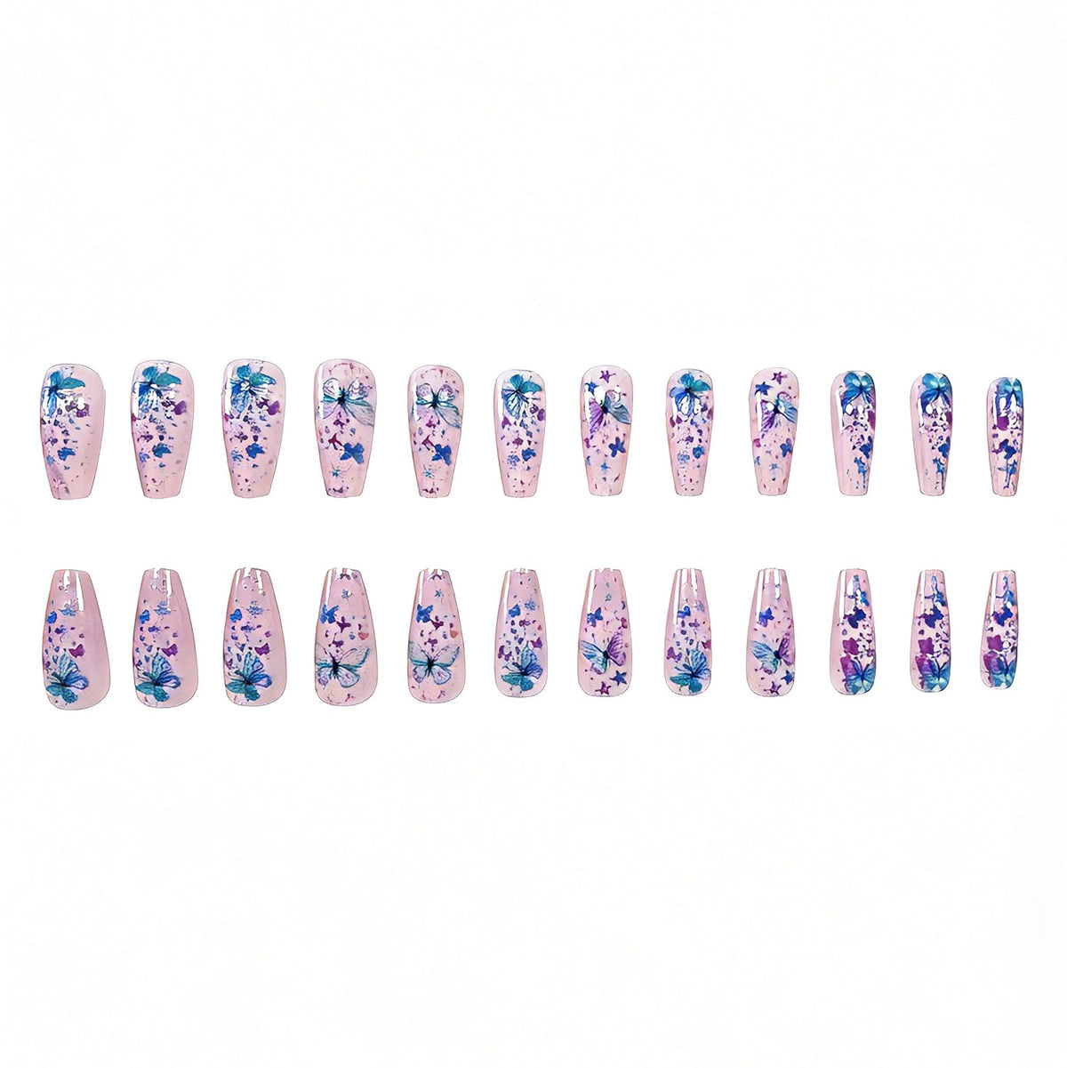 Decorative Press-On Nails with Butterfly Design