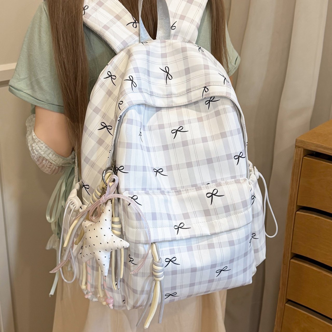 Charming Daily Backpack with Bow Decoration